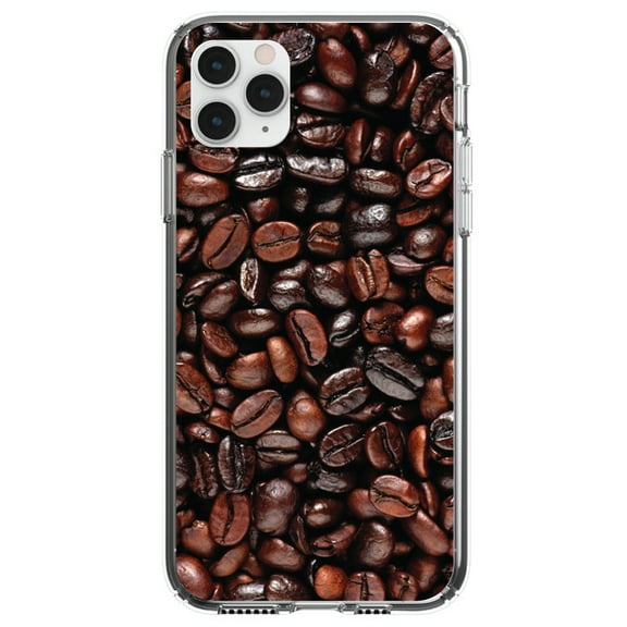 DistinctInk Clear Shockproof Hybrid Case for iPhone 11 (6.1" Screen) - TPU Bumper, Acrylic Back, Tempered Glass Screen Protector - Dark Brown Coffee Beans