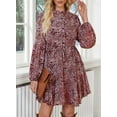 thumbnail image 2 of Asyoly Womens Dresses Boho Floral Print Ruffles Lantern Sleeve Button Down Swing Mini Dress Tie Waist Shirt Dresses, 2 of 7