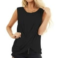 thumbnail image 4 of Blusa sin mangas con parte delantera torcida, cuello redondo, camisa informal con cuello redondo y parte delantera torcida para mujer, citas, negro, L, 4 of 6