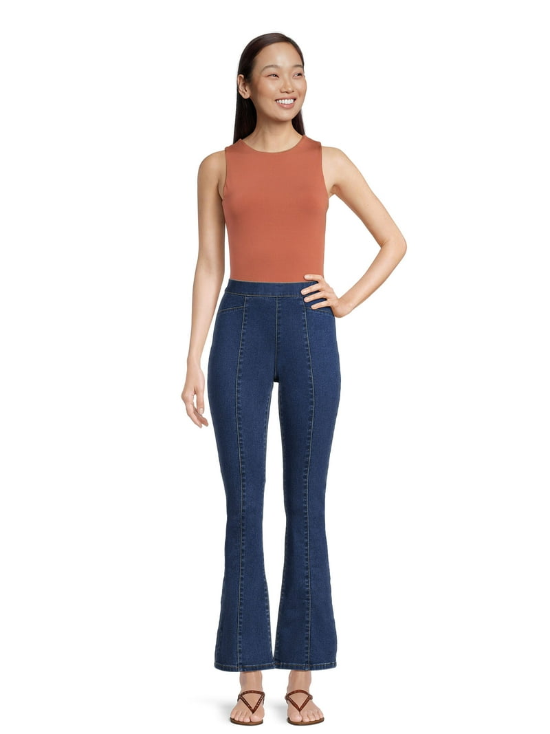 パンツ V-line waist ribbon flared denim No Boundaries Juniors Pull On V Flare Jeggings, Sizes S-XXXL