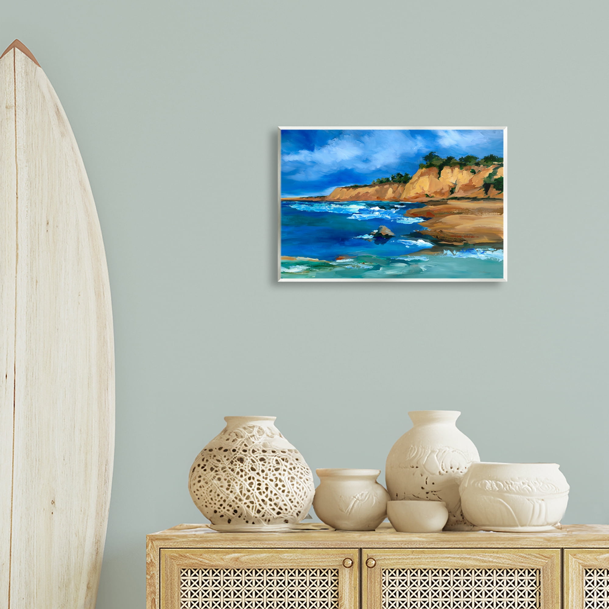 Stupell Industries Beachside Cliffs Landscape Landscape & Nature Painting Unframed Art Print Wall Art, 19 x 13