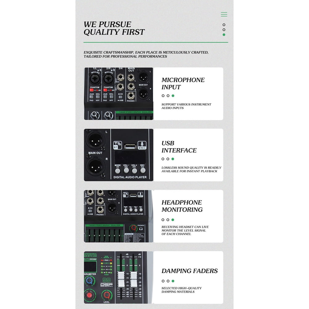 Professional Audio Mixer 6 Channel Built-in 99DSP 7-Segment Balanced Effect Bluetooth Support Recording Mixer US Plug