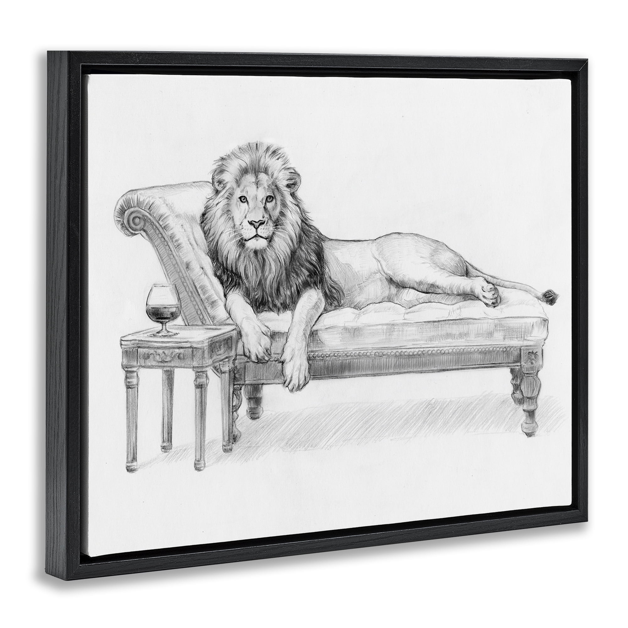 Stupell Industries Lounging Beast Lion Black Framed Floater Canvas Wall Art, design by Victoria Barnes