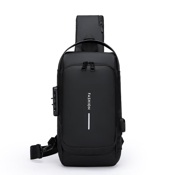 Travel Sling Bag Waterproof Crossbody Bag with Combination Lock Anti-Theft PU Leather Chest Bag with USB Charging Hole Shoulder Backpack Motorcycle Bags