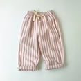 thumbnail image 2 of Xyant Toddler Girl Boy Cotton Linen Pants Striped Wide Leg Casual Pant Elastic Waist Summer Fall Trousers Kids Loose Long Pants (Pink,1-2 Years), 2 of 7