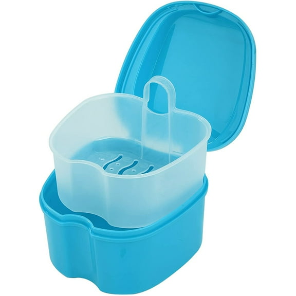 Rawiri Denture Case, Denture Bath Box Case Dental Orthodontic Retainer, False Teeth Storage Case Box with Strainer
