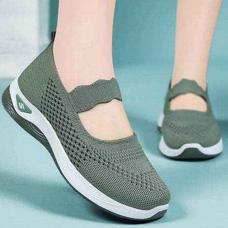 Women s Flats Soft Knit Lightweight Round Toe Slip On Comfort Ballerina Flat Shoes for Walking Low Wedge Soft Green 7