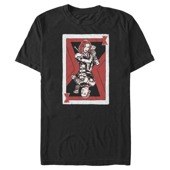 Men's Marvel Black Widow Sister Playing Card  Graphic Tee Black X Large