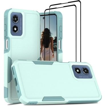 for Moto G Play 2024 Case with [2 Pack] Tempered Glass Screen Protector, Heavy-Duty Rugged Shockproof Protective Case Cover for Motorola Moto G Play 4G 2024, Matte Mint Green