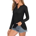 thumbnail image 4 of Xijirk Women's Blouses V Neck Long Sleeve Loose Fit Solid Color Casual Flowy Relaxed Women's Blouses for Office Style,Black,2XL, 4 of 7