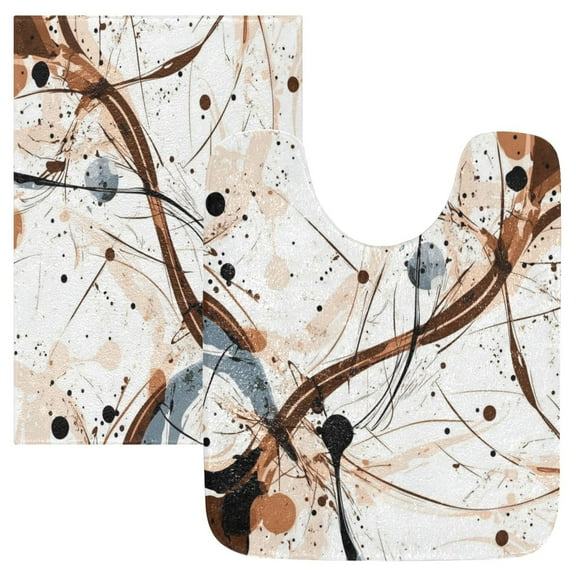 2 Piece Soft Bathroom Rug Set Brown and Beige Abstract Background Bath Mat and U-Shaped Toilet Contour Rug (16"x24" 20"x24")