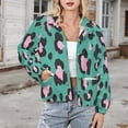 thumbnail image 3 of Jackets for Women Winter Coat Jackets Flannel Stand Collar Jacket(Pink Leopard Teal Background Print,Size:S-4XL), 3 of 7