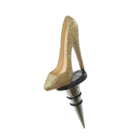 5.75" Fashion Avenue Gold Glittered High Heel Shoe Christmas Wine Bottle Stopper
