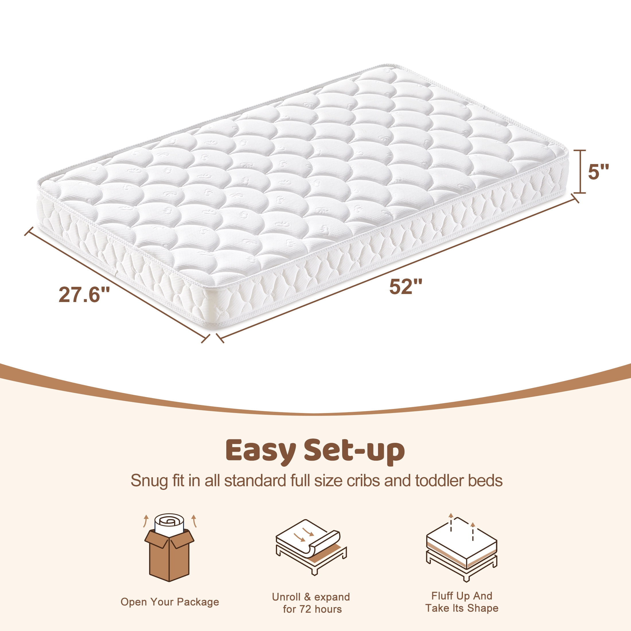 Premium Foam Crib Mattress, Baby Crib & Toddler Mattress,Knitted Cotton Surface - Soft, Hypoallergenic,Toddler Bed Mattress 52"L x 27.6"W x 5"Th