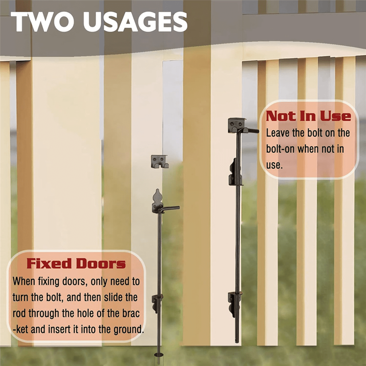 2pcs 18inch Cane Bolt Heavy Duty Gate Drop Rod, Hardware Ground Latch Gate Stopper Gate Hardware, Cane Bolts,2 x Lock gate fireplace lock kit,Black