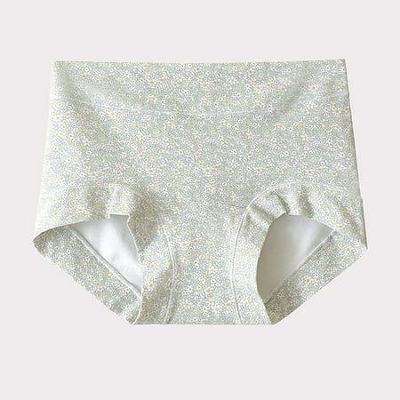 Summer Savings  Women s Large Size Cotton Underwear  Floral Pattern  Mid Waist  Extended Crotch  Cinched Abdomen  Breathable Triangular Shorts  Comfortable Briefs  Plus Size Tops | Green M