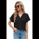 thumbnail image 2 of Camisetas de Mujer con Cuello en V y Botones, Corta, Corte Holgado, Informales, de Verano, Negras, Talla M, 2 of 9