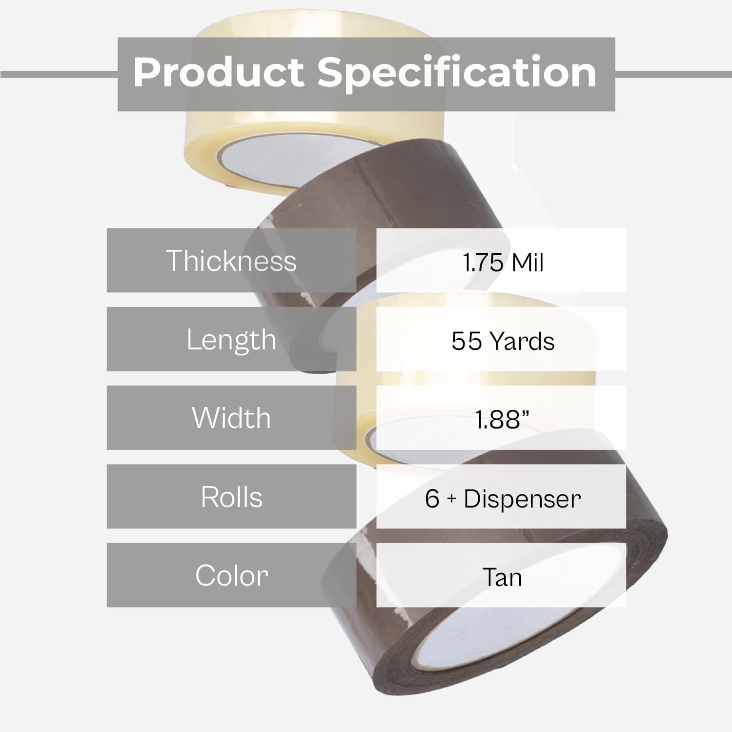 Shield Tape 6 Rolls 1.88 Inch x 55 Yards, Brown Packing Tapes 1.75 Mil Thick Free 2 Inch Gun Dispenser