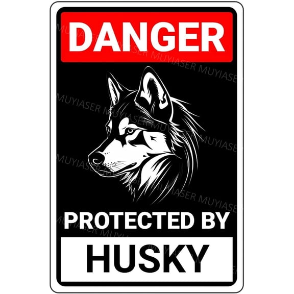 Danger Protected By Husky Beware Of Dog Sign Aluminum Metal Tin Signs Door Sign Warning Sign For Fence Gate Yard Home Wall Decor 8x12 Inch