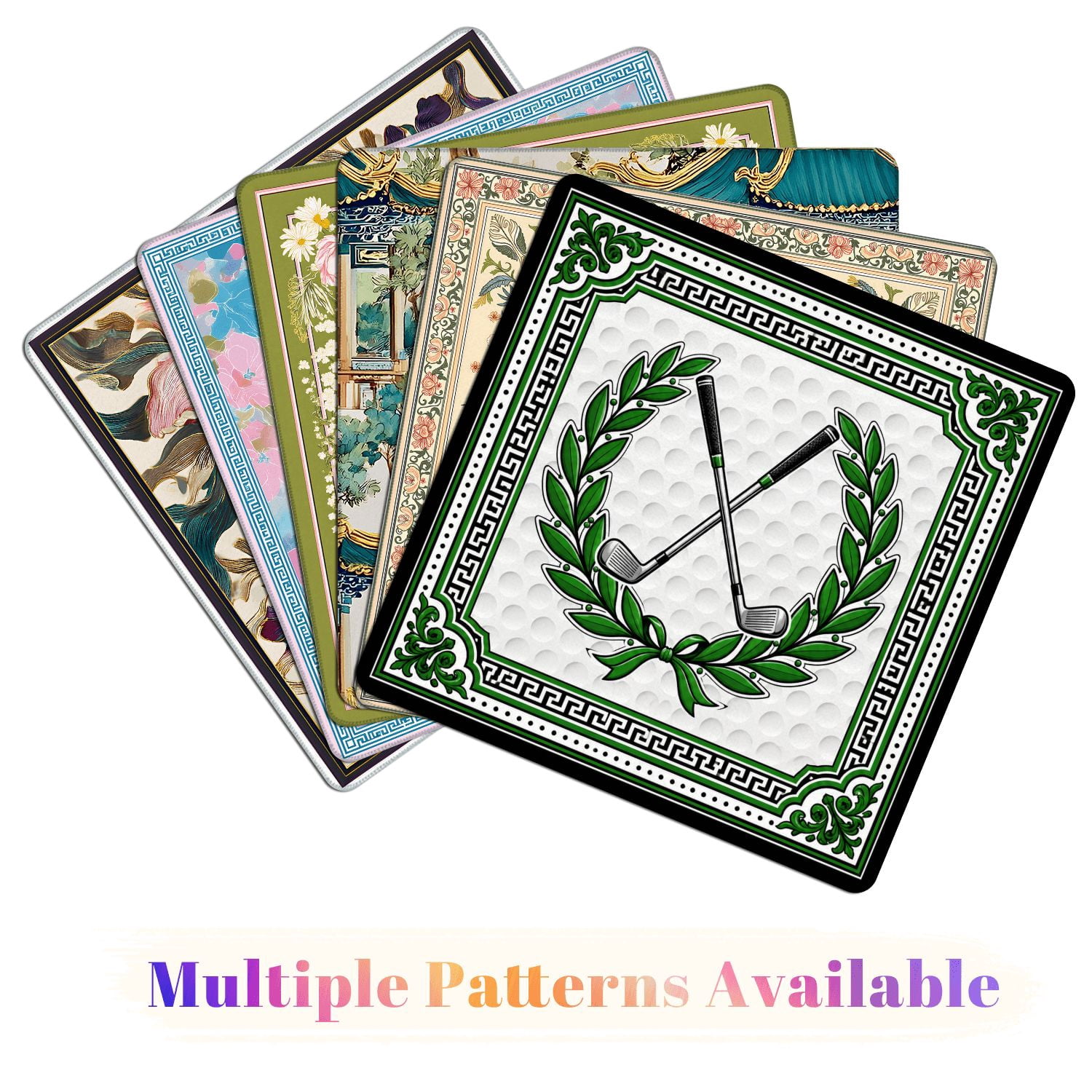 Mahjong Mat 31.5" x 31.5" Crossed Golf Clubs Green Laurel Wreath Golf Ball Decorative Border Non-Slip Noise Reduction American Mahjong Tiles Table Cover for Dominoes Poker Card Board Games Gift