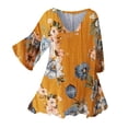 thumbnail image 2 of Sakmal Elbow-Length Womens Tops Under $10 V-Neck Yellow Floral Flowy Loose Fit Womens Shirts, 2 of 7