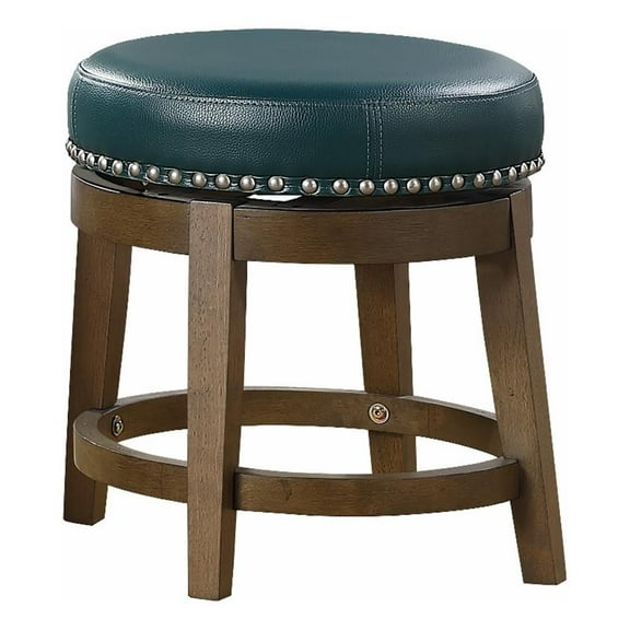 Bara 20 Inch Swivel Dining Stool- Green Round Faux Leather- Set of 2