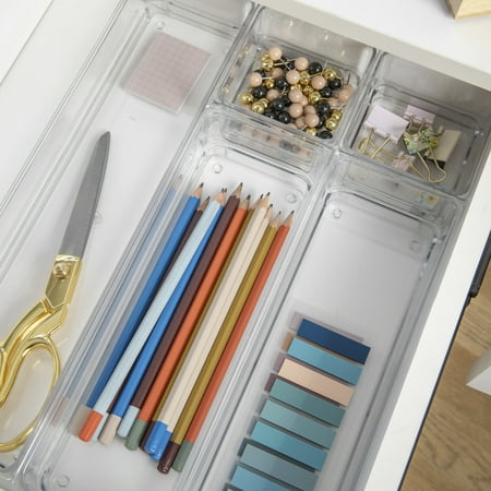 Martha Stewart - Miles Set of 6 Plastic Stacking Office Desk Drawer Organizers - Clear