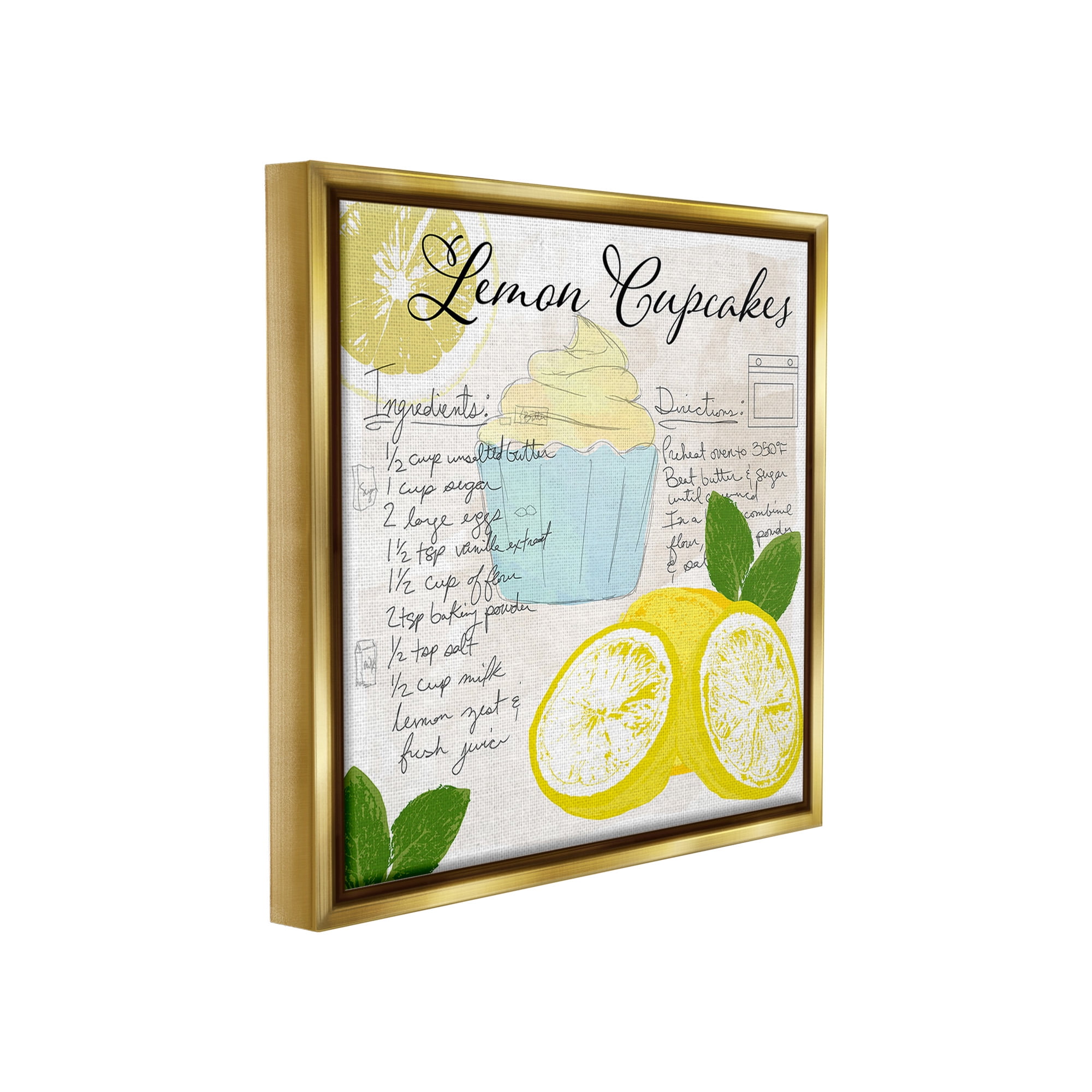 Stupell Industries Lemon Cupcake Recipe Food & Beverage Painting Gold Floater Framed Canvas Art Print Wall Art, 25 x 25