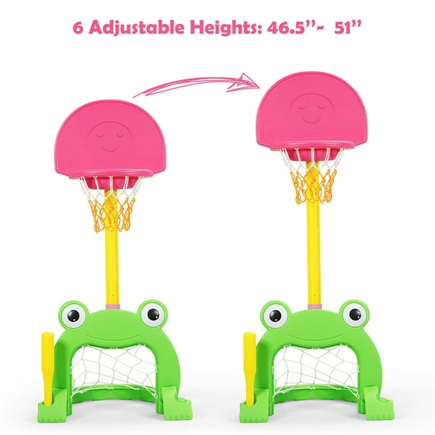 Costway 3-in-1 Kids Basketball Hoop Set Adjustable Sports Activity Center  W/balls Green And Pink : Target