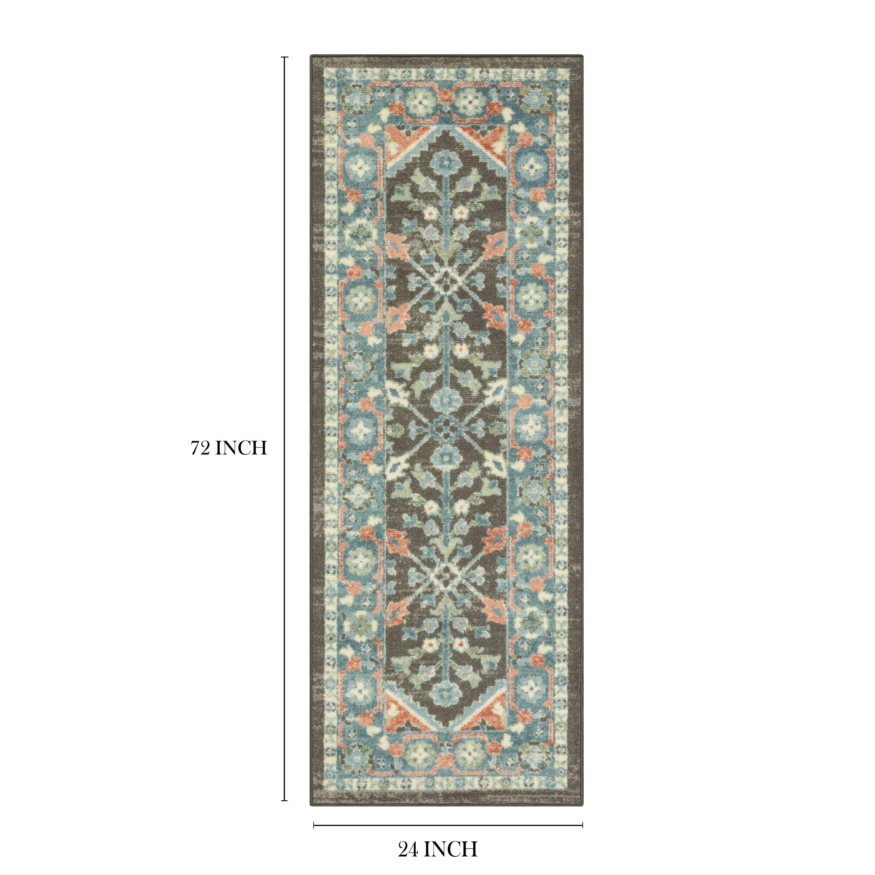 (2 pack) Mainstays Persian Border Medallion Loop Print Gray Aqua Indoor Runner Rug, 2' x 6'