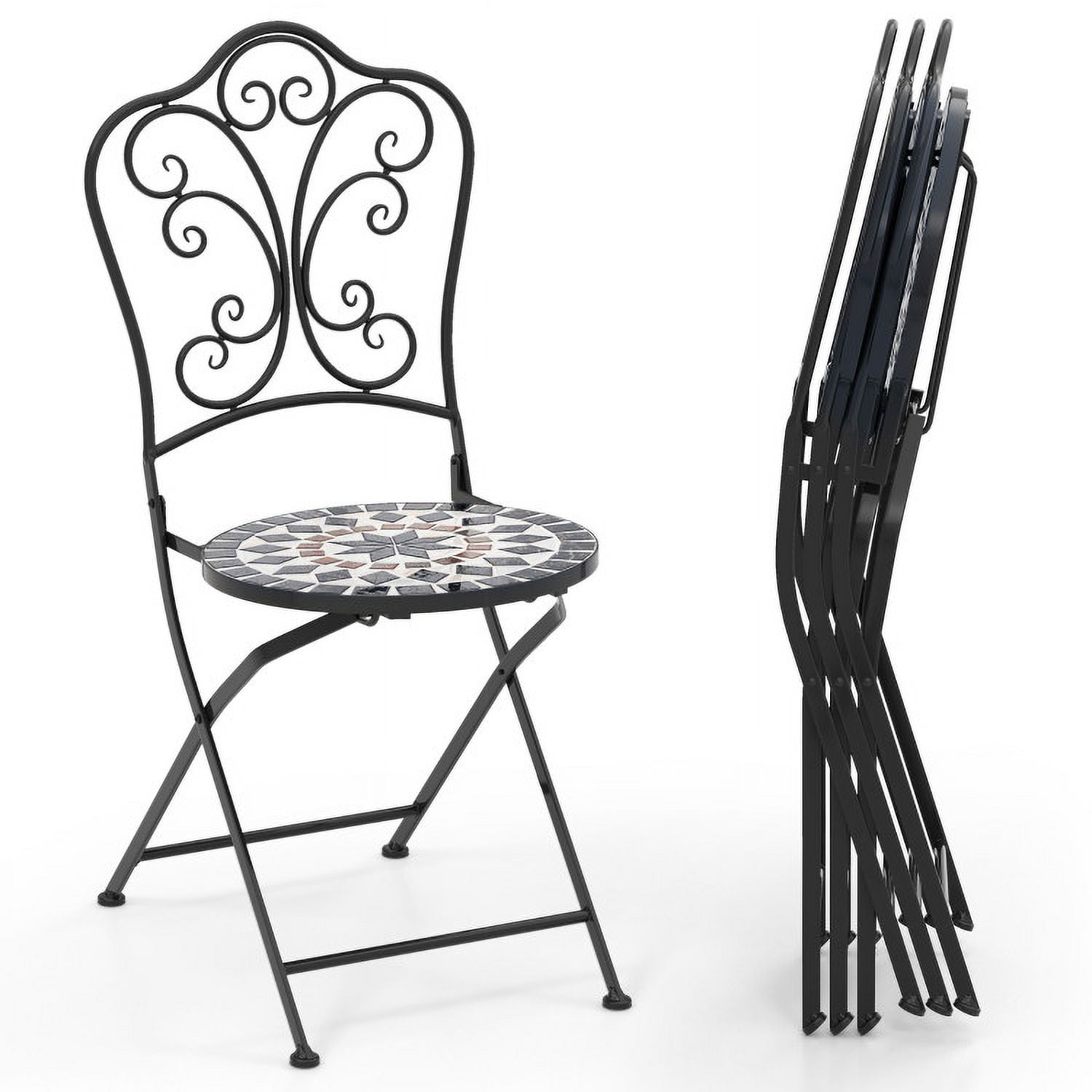 Aimee Lii Set of 2 Mosaic Chairs for Patio Metal Folding Chairs, Outdoor Patio Set-B
