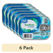 (6 pack) Great Value Sardines in Water, 3.75 oz