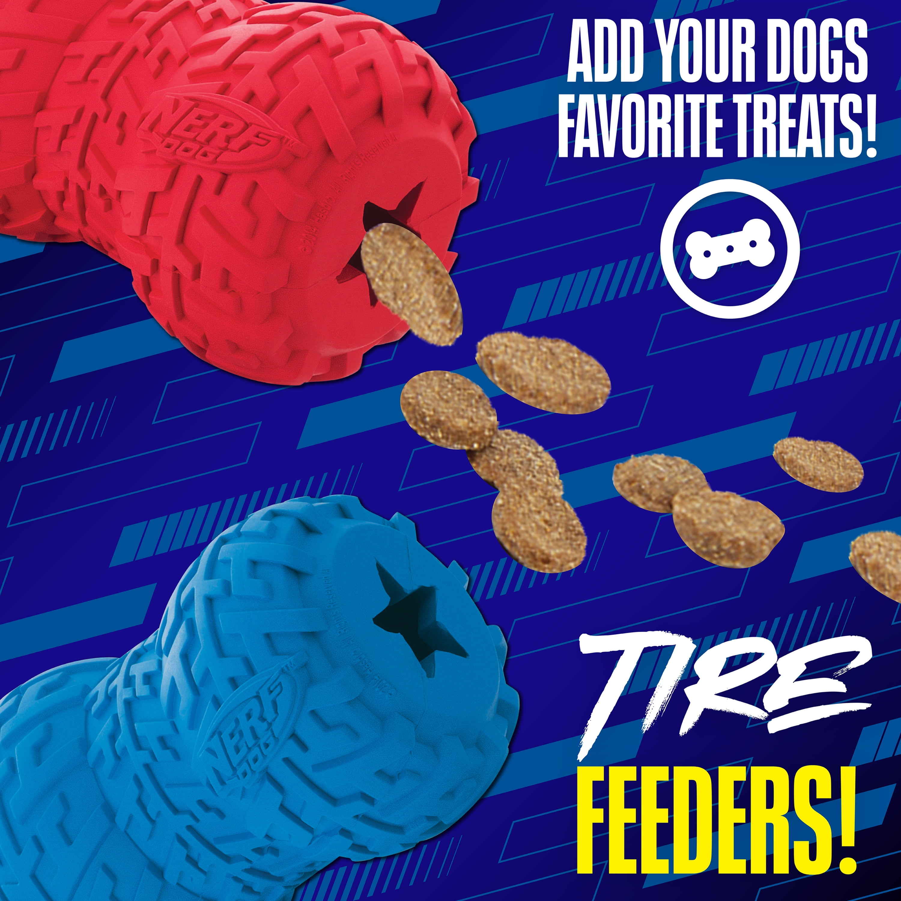 Nerf Dog Rubber Tire Dog Treat Feeder, 4 inch, 2 Pack