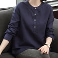thumbnail image 5 of WXLWZYWL Womens Long Sleeve Shirts Button up Shirts Crewneck Cotton Linen Tops Casual Loose Fitted Blouses, 5 of 6