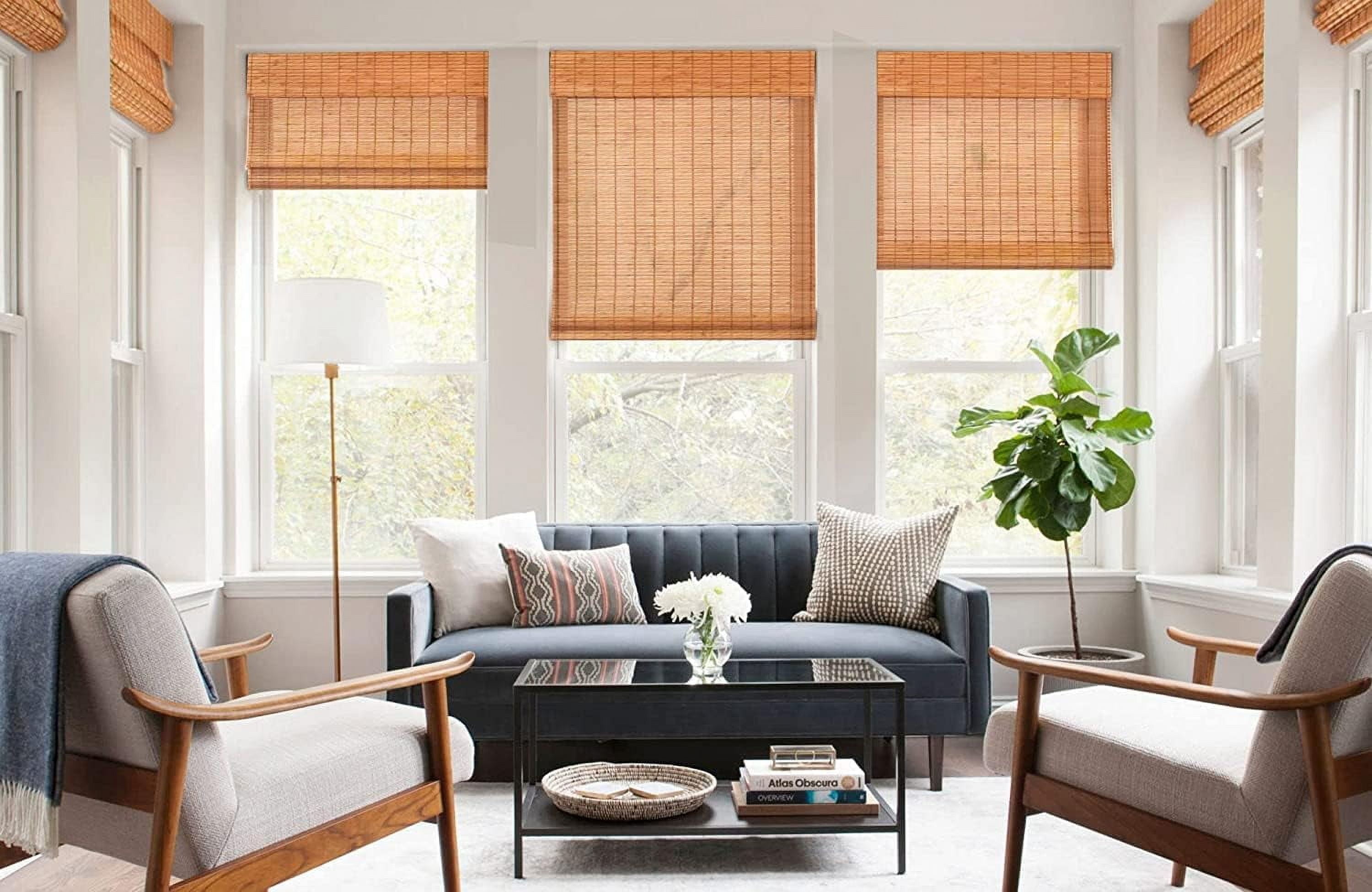 LazBlinds No Tools No Drill Cordless Bamboo Roman Shades, Light Filtering Window Treatment, Roll Up Bamboo Blinds for Window 38'' W x 64'' H, Wood
