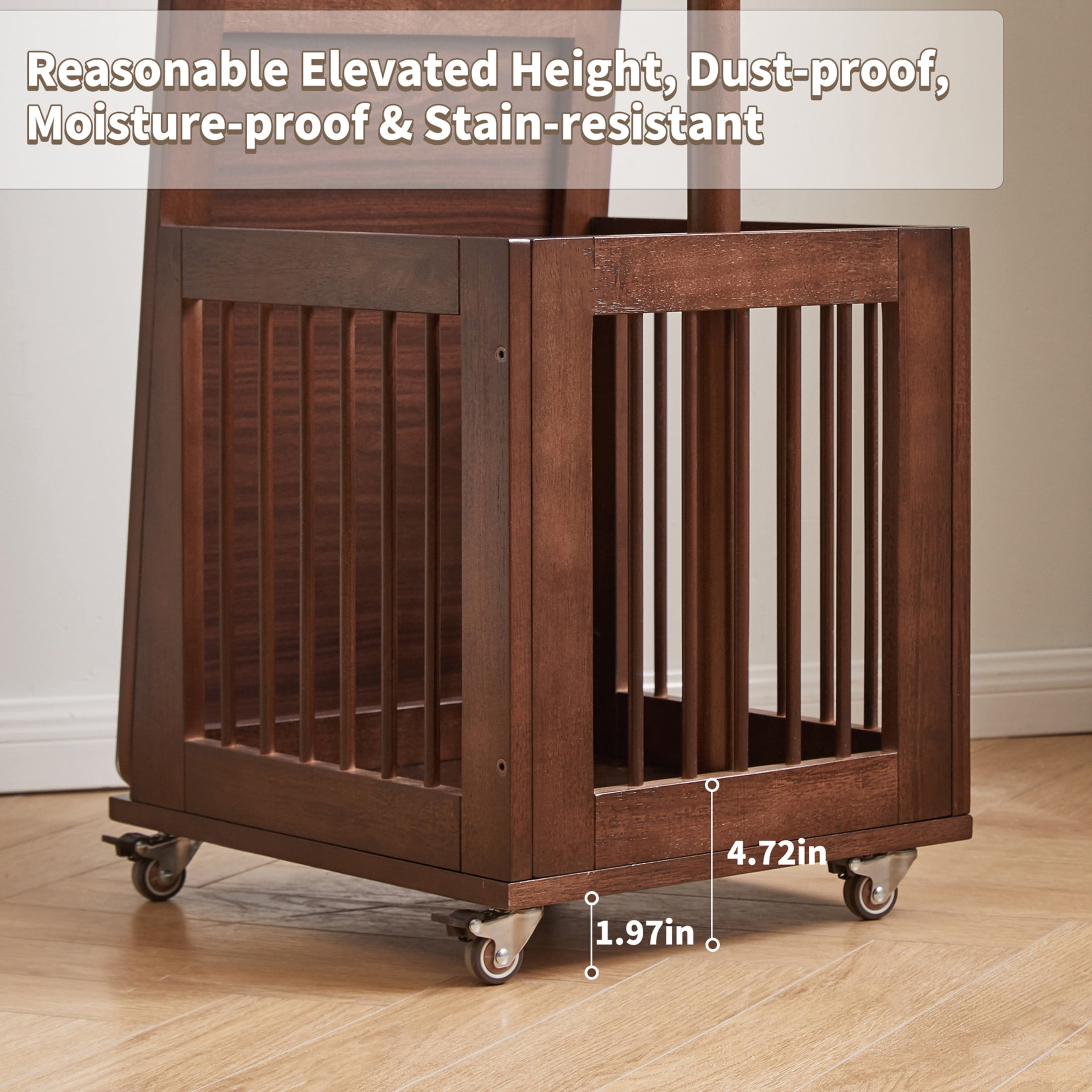 Noble House 68.11" Full Length Mirror, Solid Rubber Wood Rolling Coat Rack with Storage Basket, Walnut