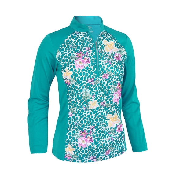 Monterey Club Women's Vivid Print Block Long Sleeve Zip Golf Polo Shirt #2366