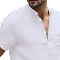 thumbnail image 2 of Camiseta de manga corta para hombre, camisa de tela de algodón con apertura media frontal, Top con cuello levantado para verano, 2 of 5