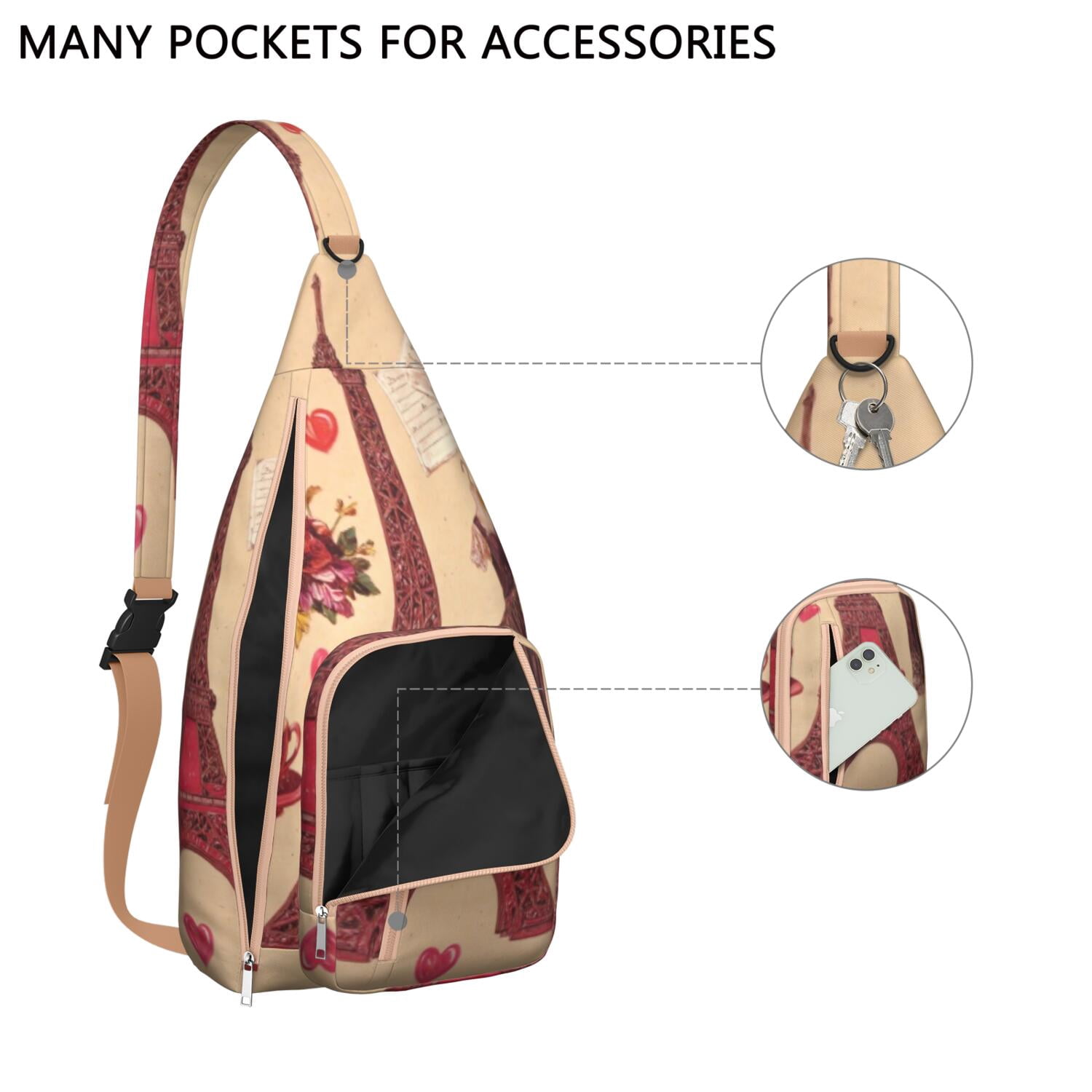 Paris Sling Bag Crossbody Backpack,Crossbody Sling Bag Adjustable Casual Shoulder Backpack for Travel Outdoor Activities