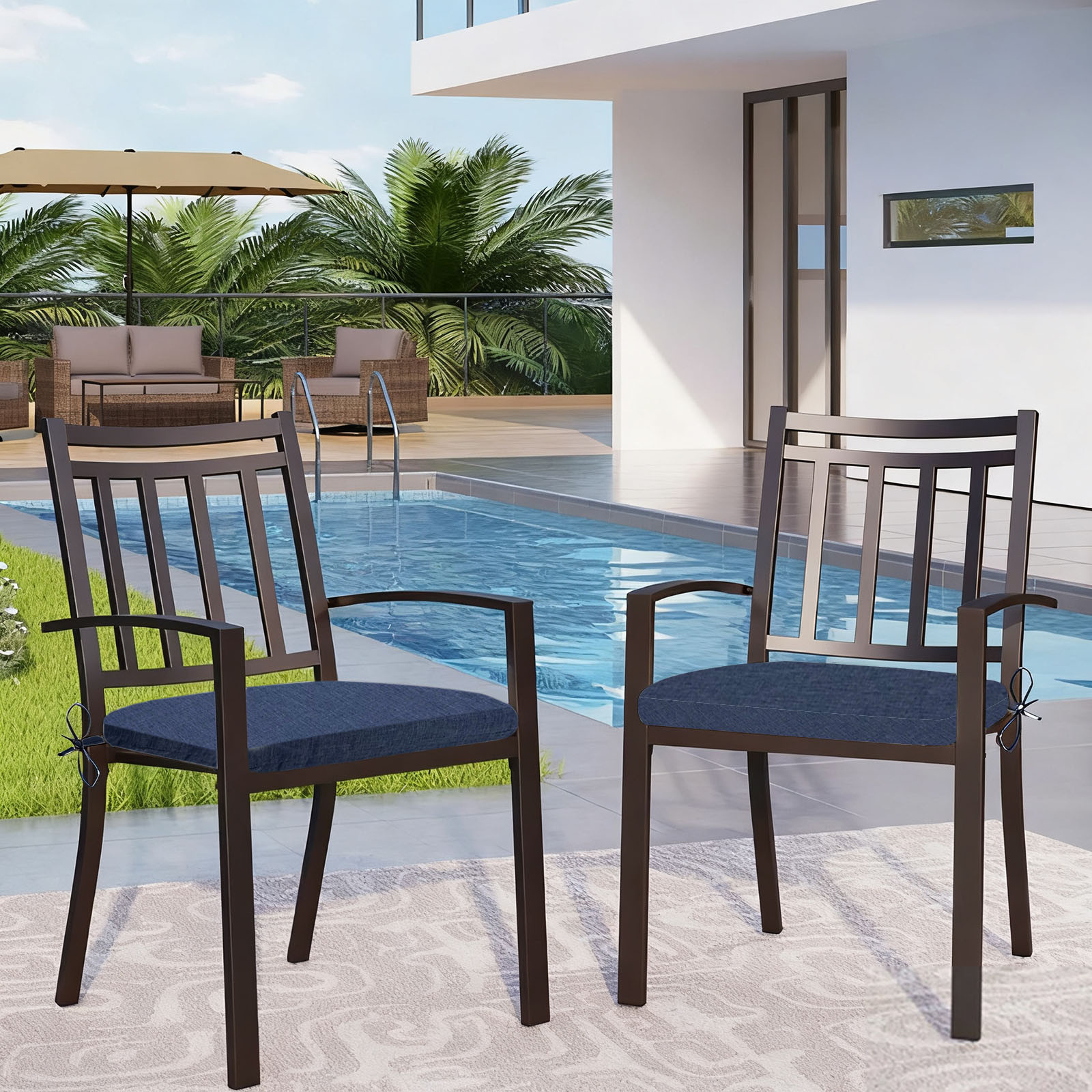 Outdoor Chair Cushions Set of 2, Water Resistant Patio Seat Cushions with Ties 20x18.5x1.6 Inch, Fade Resistant Slipcovers for Garden Patio Furniture Wicker Chairs Bench