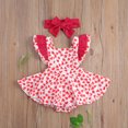 thumbnail image 2 of Baby Girl?s Ruffles Fly Sleeve Jumpsuits Summer Sweet Heart Pattern Bandage Romper and Headband, 2 of 7