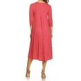 thumbnail image 3 of MOA Collection Women's Loose Fit Scoop Neck 3/4 Sleeve Polka Dot Patterned A-Line Midi Dress, 3 of 6