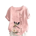 thumbnail image 2 of CLOISE Short Sleeve Shirt for Women Plus Size Tops Button Round Neck Casual Pullover Graphic Summer Blouses Pink, 2 of 5