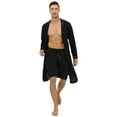 thumbnail image 5 of Defitshape Men's Cotton Long Robe Soft Long Sleeve Summer Spring Lightweight Knee Length Pocket Comfy House SPA Hotel Hot Tub V Neck Bathrobe Black Large, 5 of 5