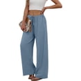 thumbnail image 3 of ZANKLEY Wide Leg Pants for Women Flowy Palazzo Drawstring Elastic Waist Trousers with Pockets Summer Beach Vacation Clothes, 3 of 12