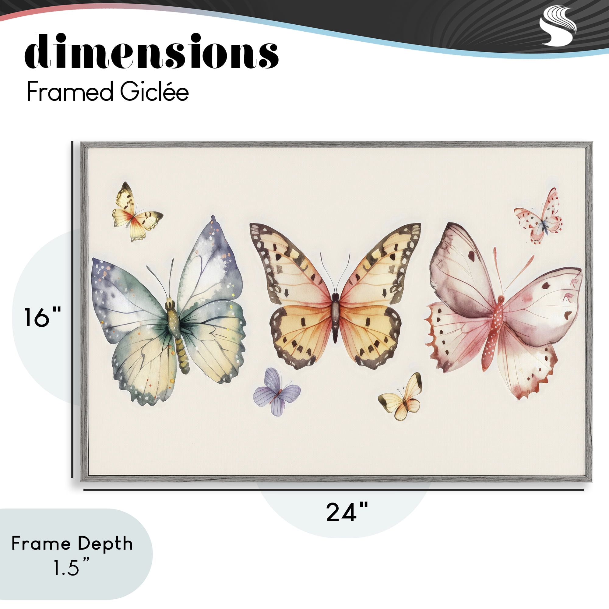 Stupell Industries Graceful Butterfly Trio Gray Framed Giclee Art, design by Creative Studio