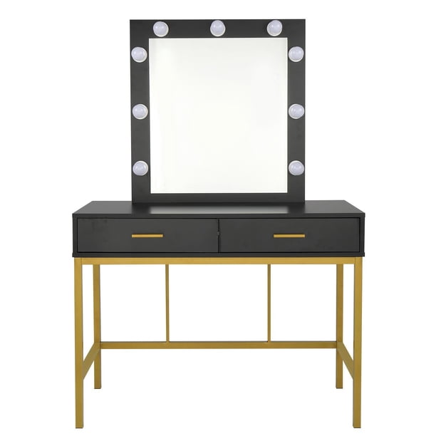 Cómoda de madera, cómoda de dormitorio con espejo claro, con 2 cajones (negro) FCH Modelo