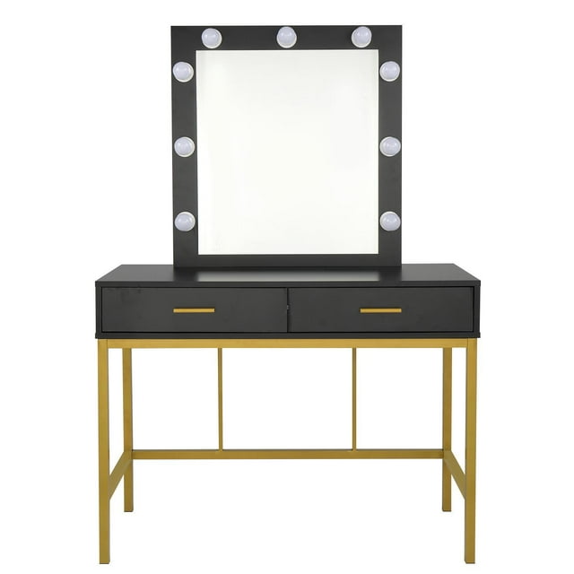 Cómoda de madera, cómoda de dormitorio con espejo claro, con 2 cajones (negro) FCH Modelo