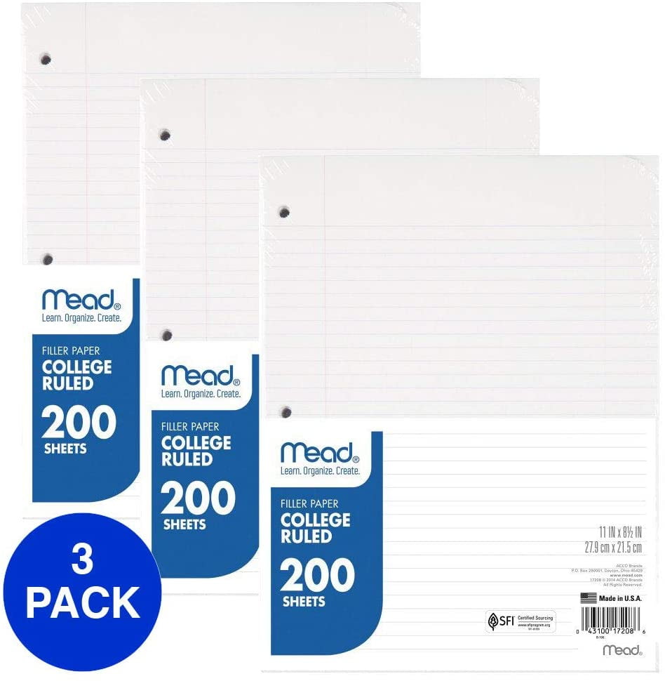 Mead Filler Paper, Loose Leaf Paper, 200Count, College Ruled, 11 x 8.5