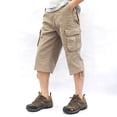 thumbnail image 4 of SWSMCLT Men's Cargo Capris Soft Cotton Loose Casual Spandex Mid Rise Button Fly Pocket Gaucho Cropped Pants Cream 44, 4 of 4